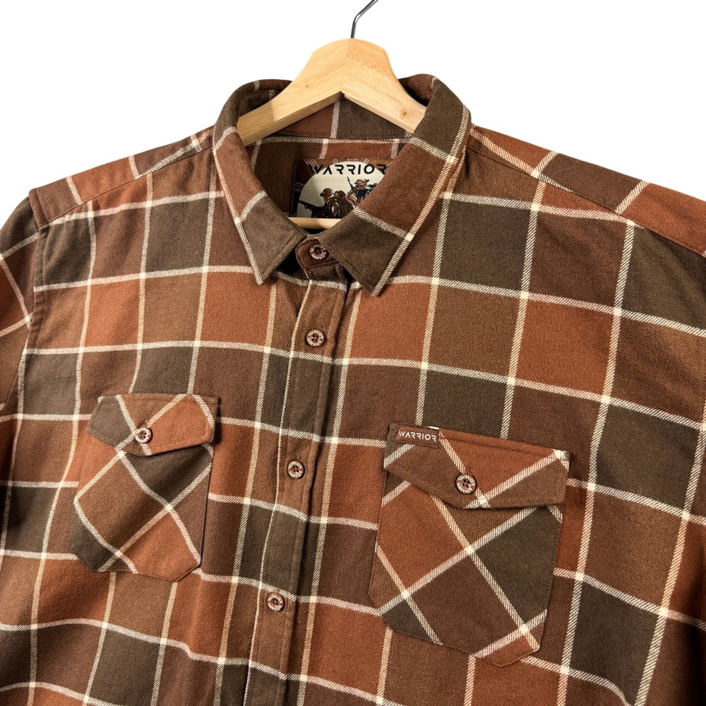Warrior Mens Size 3XL Brown Plaid Flannel Button Front Long Sleeve Shirt